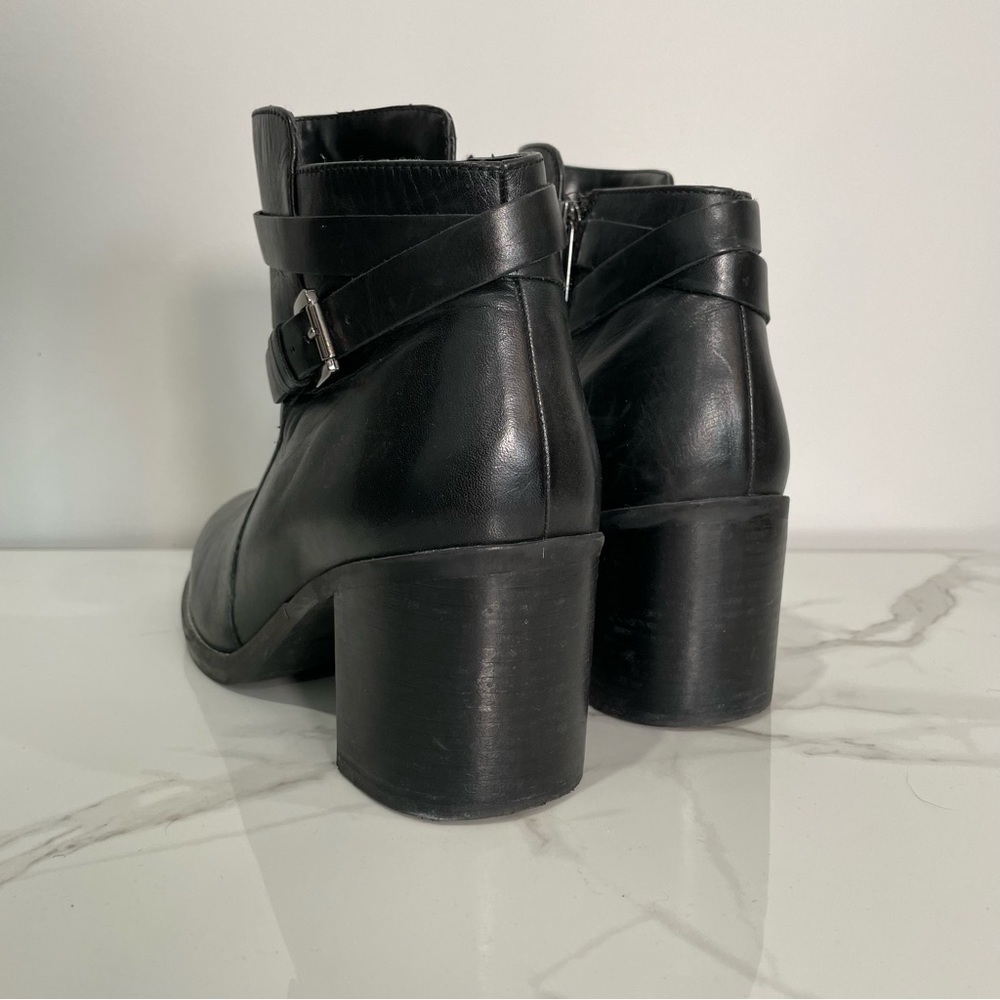 Black Leather Ankle Boots with Buckle Strap - Women - Picture 2 of 11